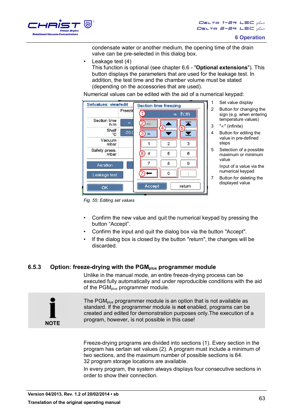 3 option: freeze-drying with the pgm, Programmer module | Martin Christ Delta 2-24 LSCplus User Manual | Page 63 / 127