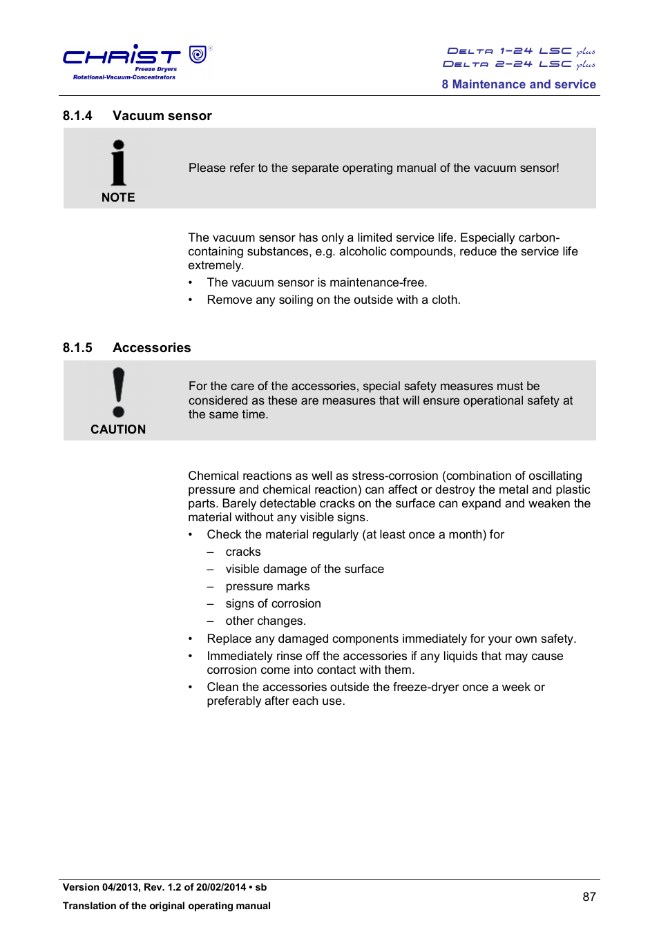 4 vacuum sensor, 5 accessories | Martin Christ Delta 2-24 LSCplus User Manual | Page 87 / 127
