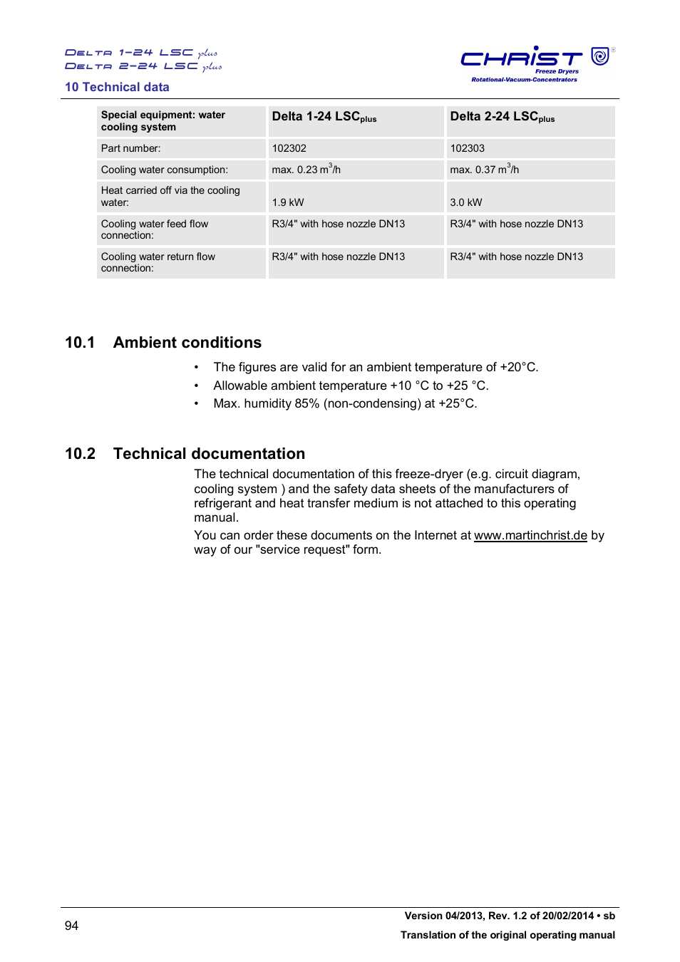1 ambient conditions, 2 technical documentation | Martin Christ Delta 2-24 LSCplus User Manual | Page 94 / 127