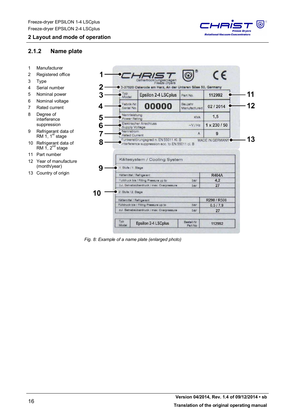 2 name plate | Martin Christ Epsilon 2-4 LSCplus User Manual | Page 16 / 131