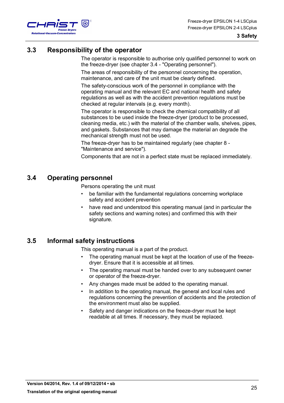 3 responsibility of the operator, 4 operating personnel, 5 informal safety instructions | Martin Christ Epsilon 2-4 LSCplus User Manual | Page 25 / 131