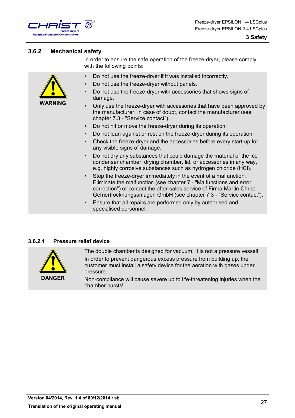 2 mechanical safety | Martin Christ Epsilon 2-4 LSCplus User Manual | Page 27 / 131