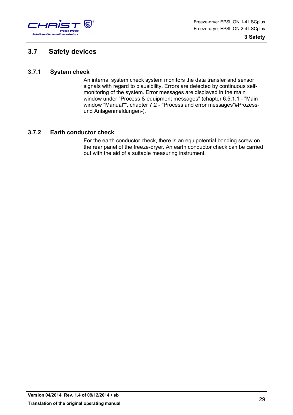 7 safety devices, 1 system check, 2 earth conductor check | Martin Christ Epsilon 2-4 LSCplus User Manual | Page 29 / 131