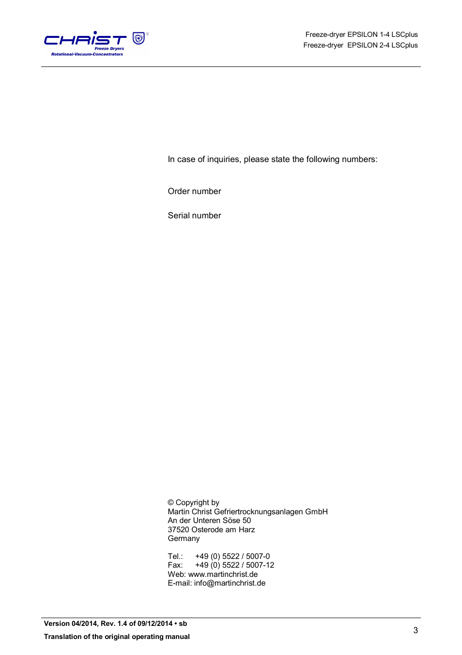 Martin Christ Epsilon 2-4 LSCplus User Manual | Page 3 / 131