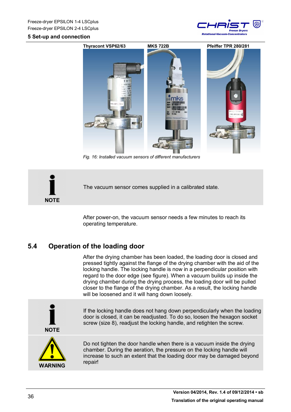 4 operation of the loading door | Martin Christ Epsilon 2-4 LSCplus User Manual | Page 36 / 131