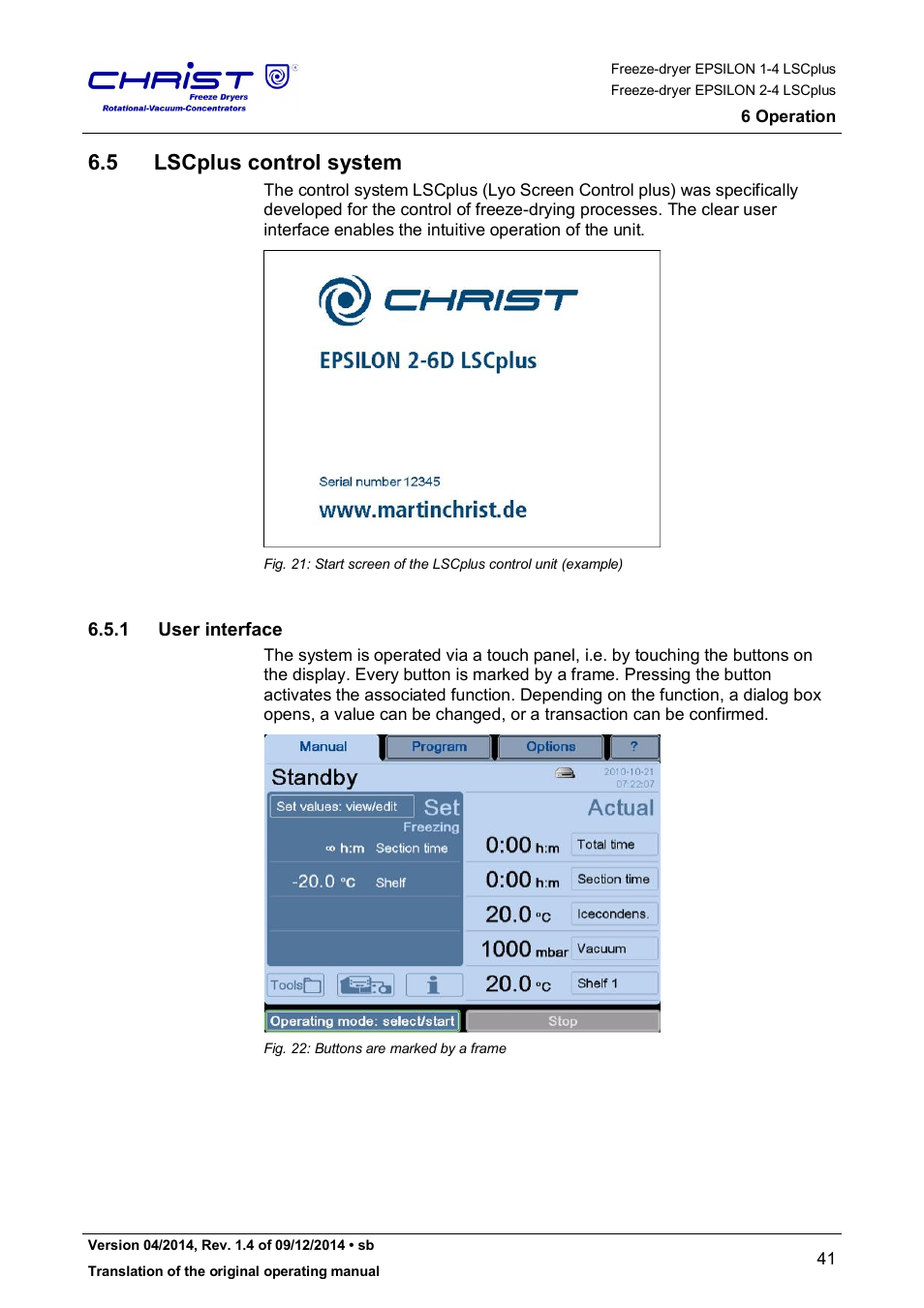 5 lscplus control system, 1 user interface | Martin Christ Epsilon 2-4 LSCplus User Manual | Page 41 / 131