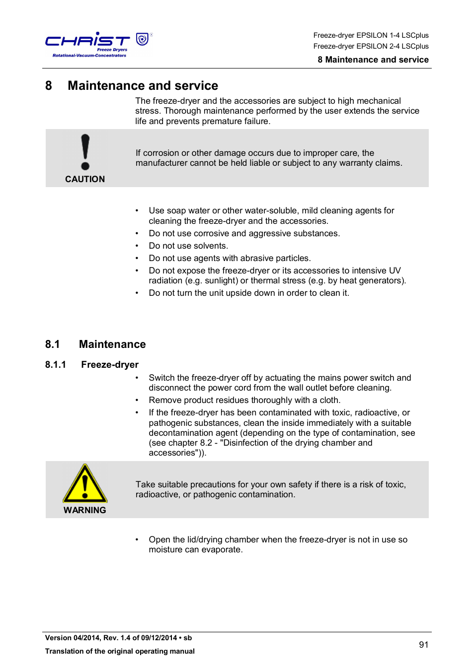 8 maintenance and service, 1 maintenance | Martin Christ Epsilon 2-4 LSCplus User Manual | Page 91 / 131