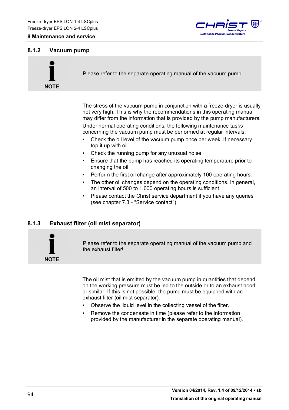 2 vacuum pump, 3 exhaust filter (oil mist separator) | Martin Christ Epsilon 2-4 LSCplus User Manual | Page 94 / 131