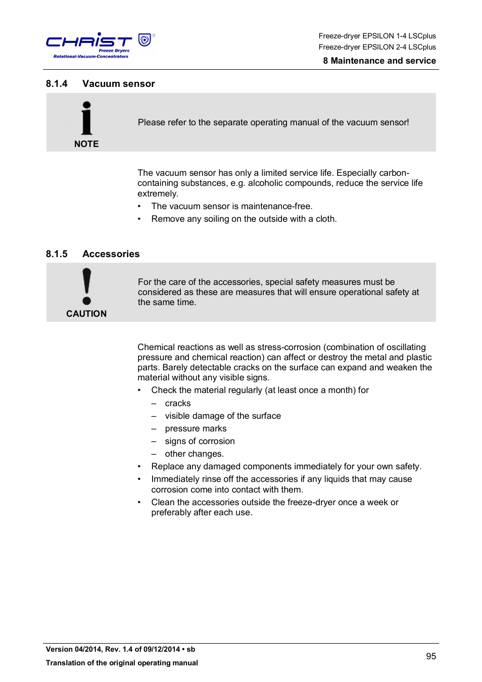 4 vacuum sensor, 5 accessories | Martin Christ Epsilon 2-4 LSCplus User Manual | Page 95 / 131