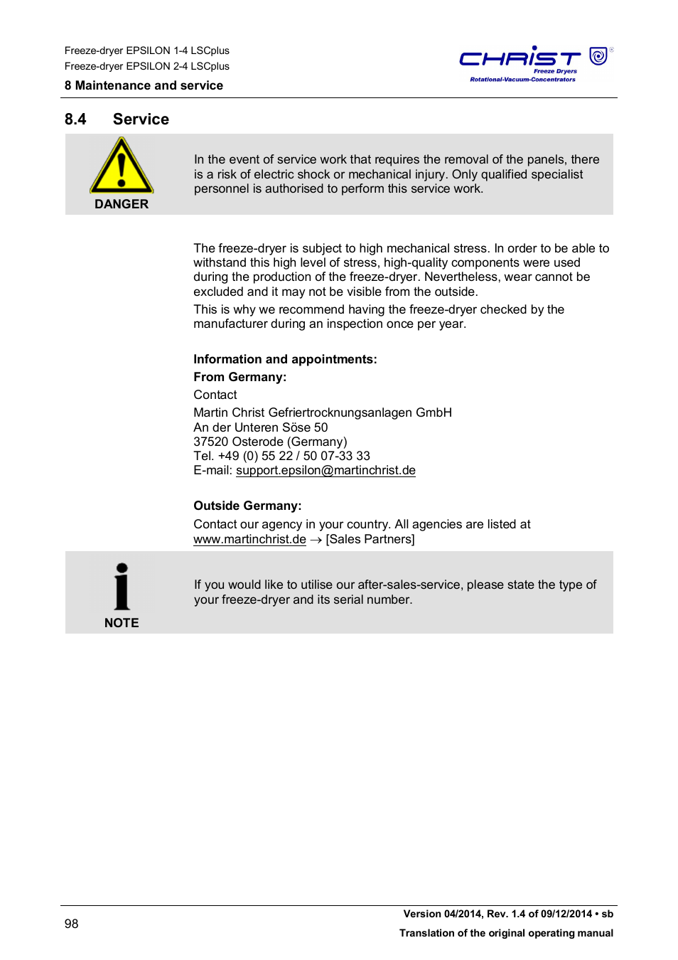 4 service | Martin Christ Epsilon 2-4 LSCplus User Manual | Page 98 / 131