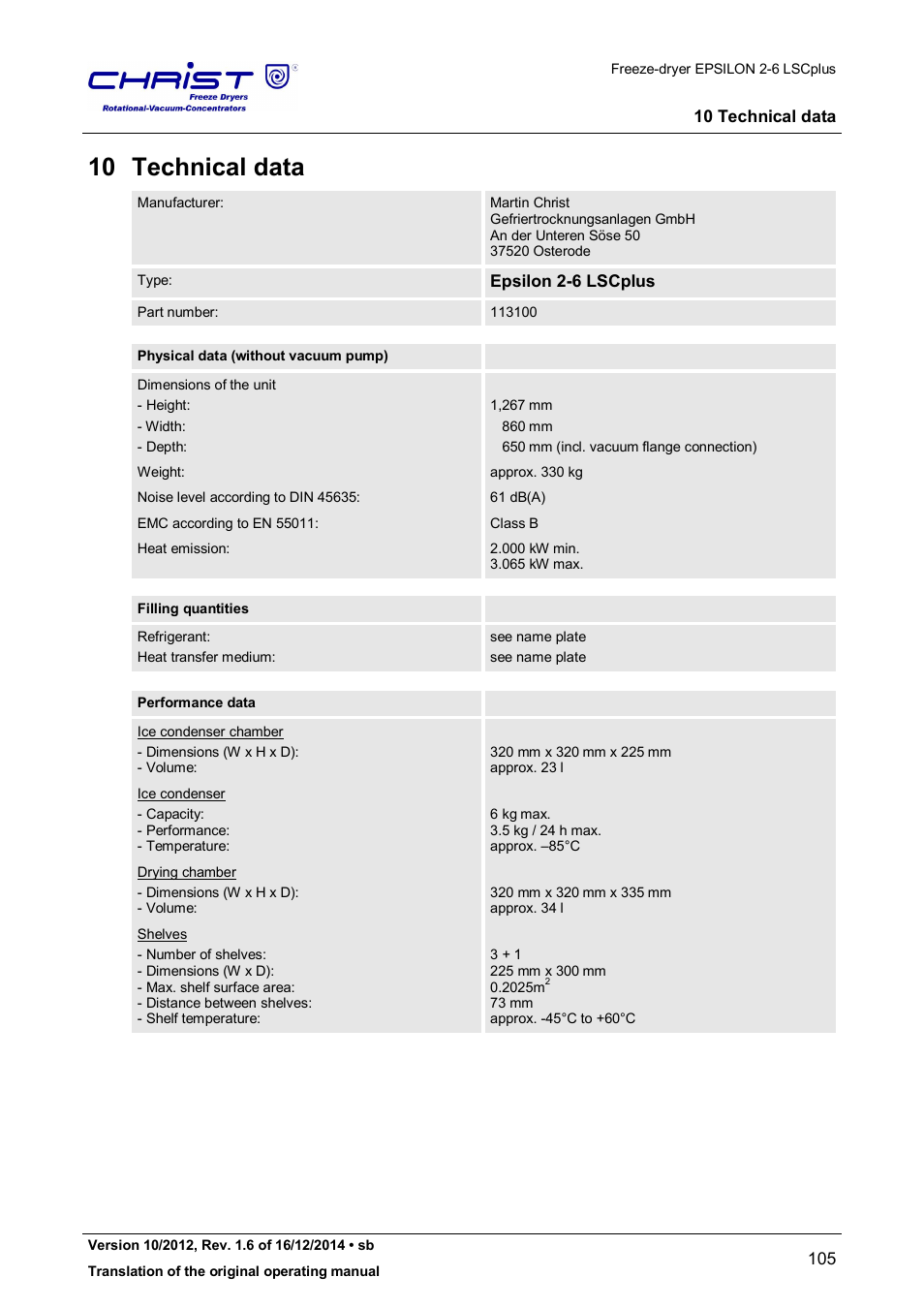 10 technical data | Martin Christ Epsilon 2-6D LSCplus User Manual | Page 105 / 135