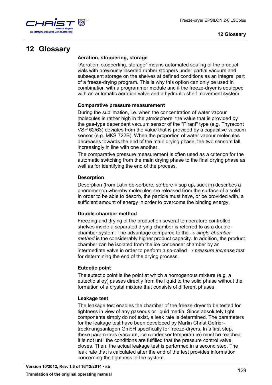 12 glossary | Martin Christ Epsilon 2-6D LSCplus User Manual | Page 129 / 135