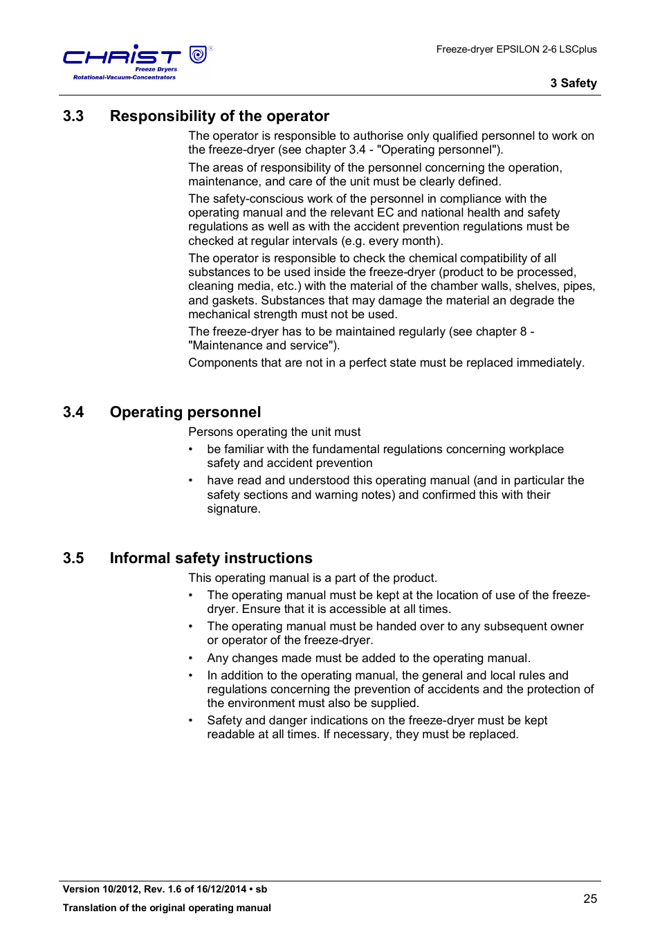 3 responsibility of the operator, 4 operating personnel, 5 informal safety instructions | Martin Christ Epsilon 2-6D LSCplus User Manual | Page 25 / 135