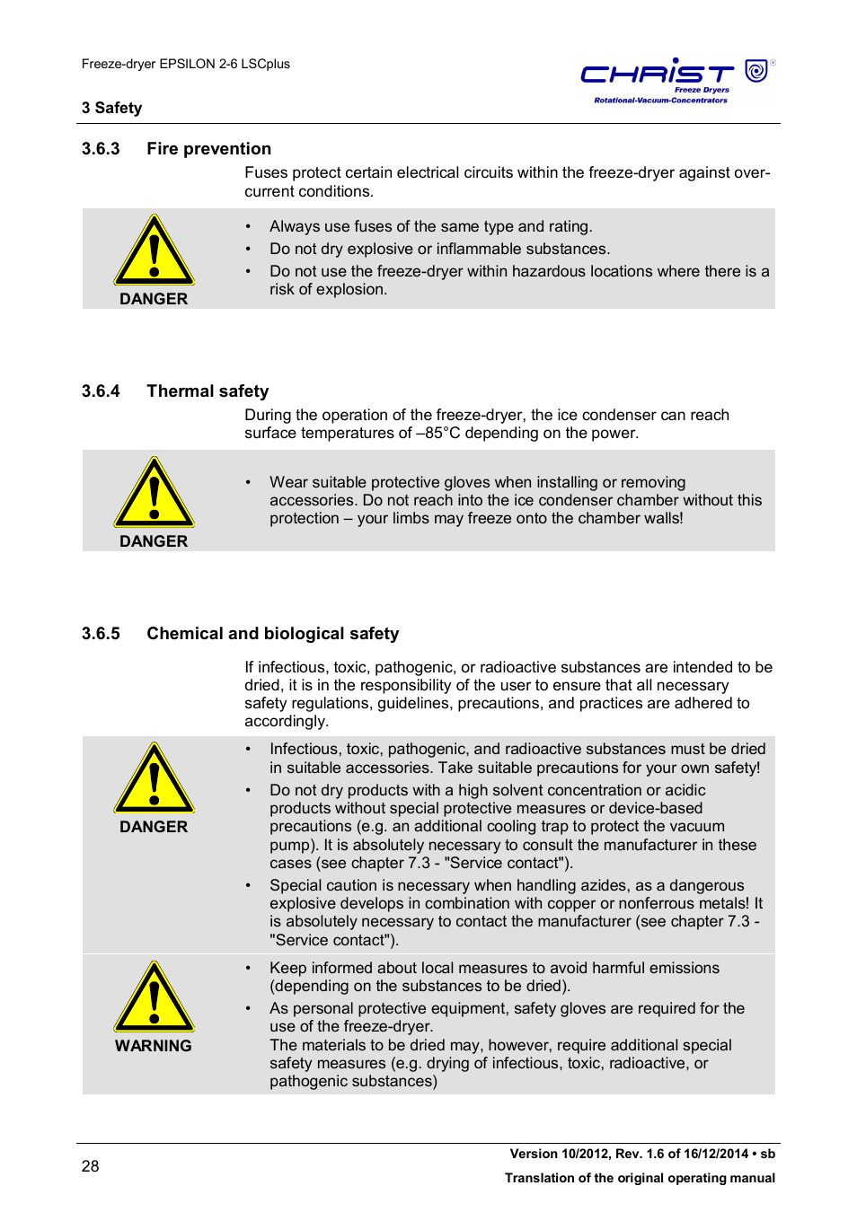 3 fire prevention, 4 thermal safety, 5 chemical and biological safety | Martin Christ Epsilon 2-6D LSCplus User Manual | Page 28 / 135