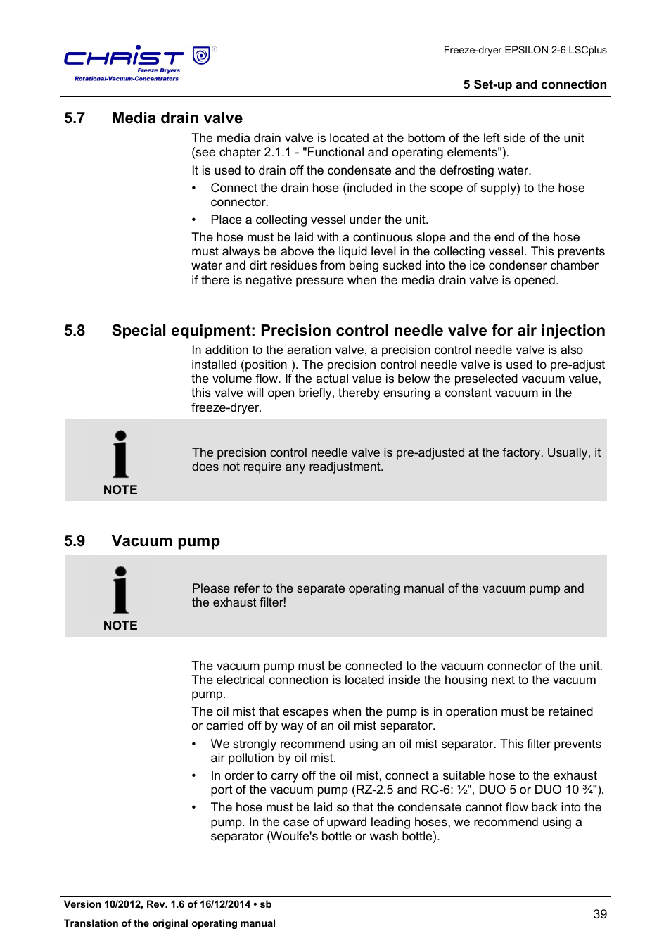 7 media drain valve, 9 vacuum pump | Martin Christ Epsilon 2-6D LSCplus User Manual | Page 39 / 135