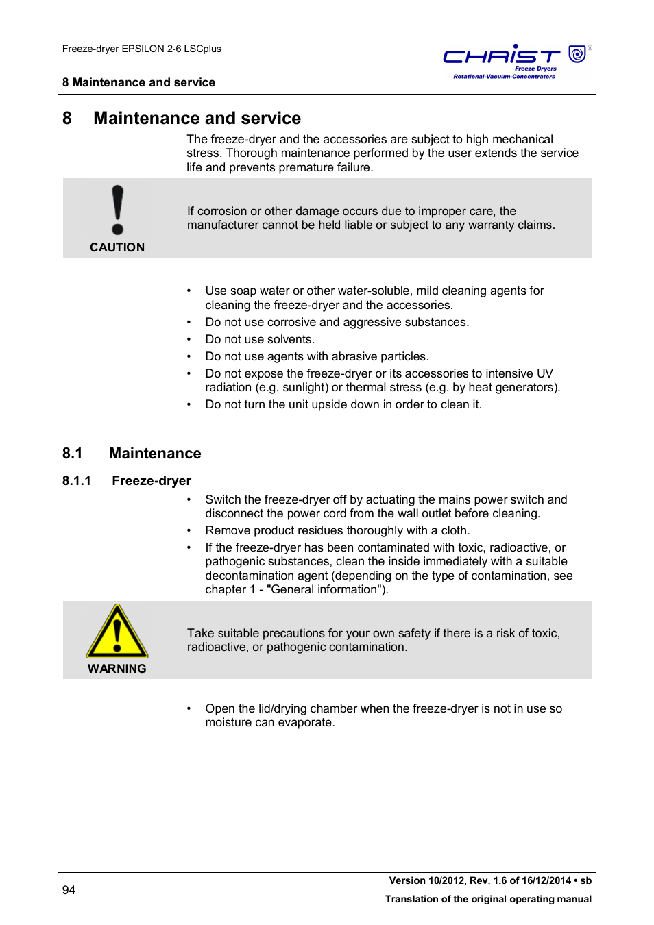 8 maintenance and service, 1 maintenance | Martin Christ Epsilon 2-6D LSCplus User Manual | Page 94 / 135