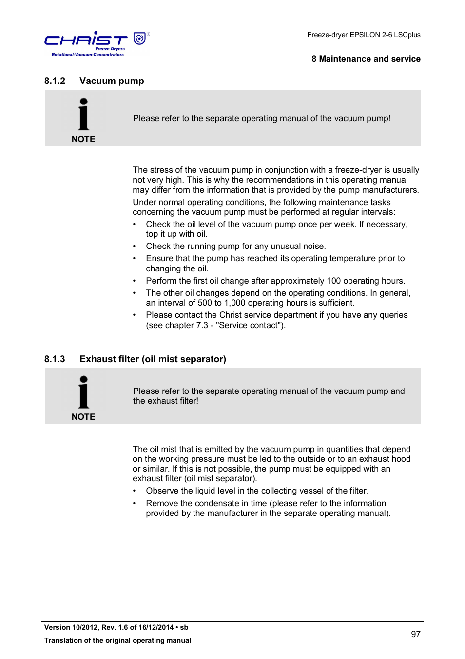 2 vacuum pump, 3 exhaust filter (oil mist separator) | Martin Christ Epsilon 2-6D LSCplus User Manual | Page 97 / 135