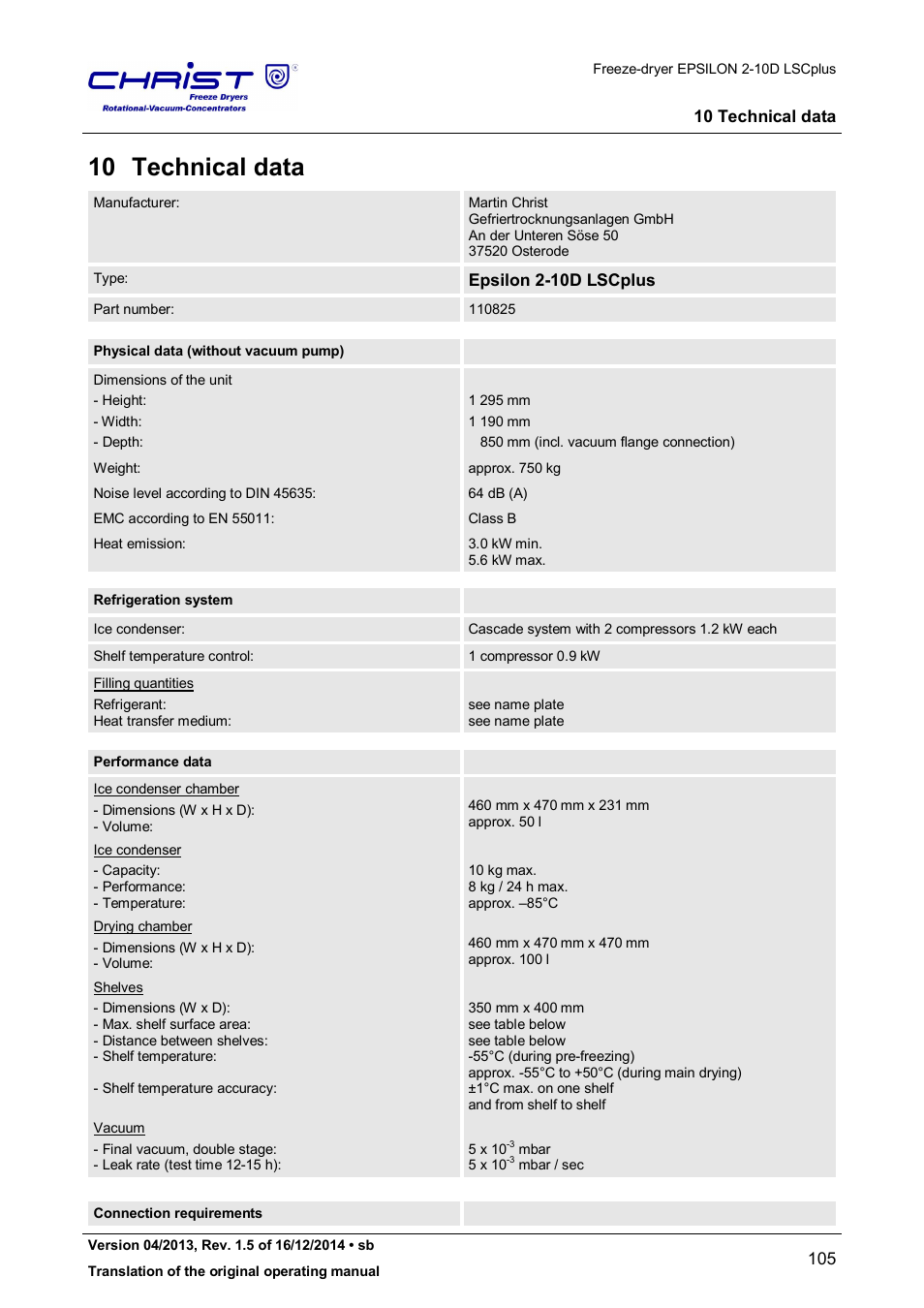 10 technical data, Epsilon 2-10d lscplus | Martin Christ Epsilon 2-10D LSCplus User Manual | Page 105 / 135