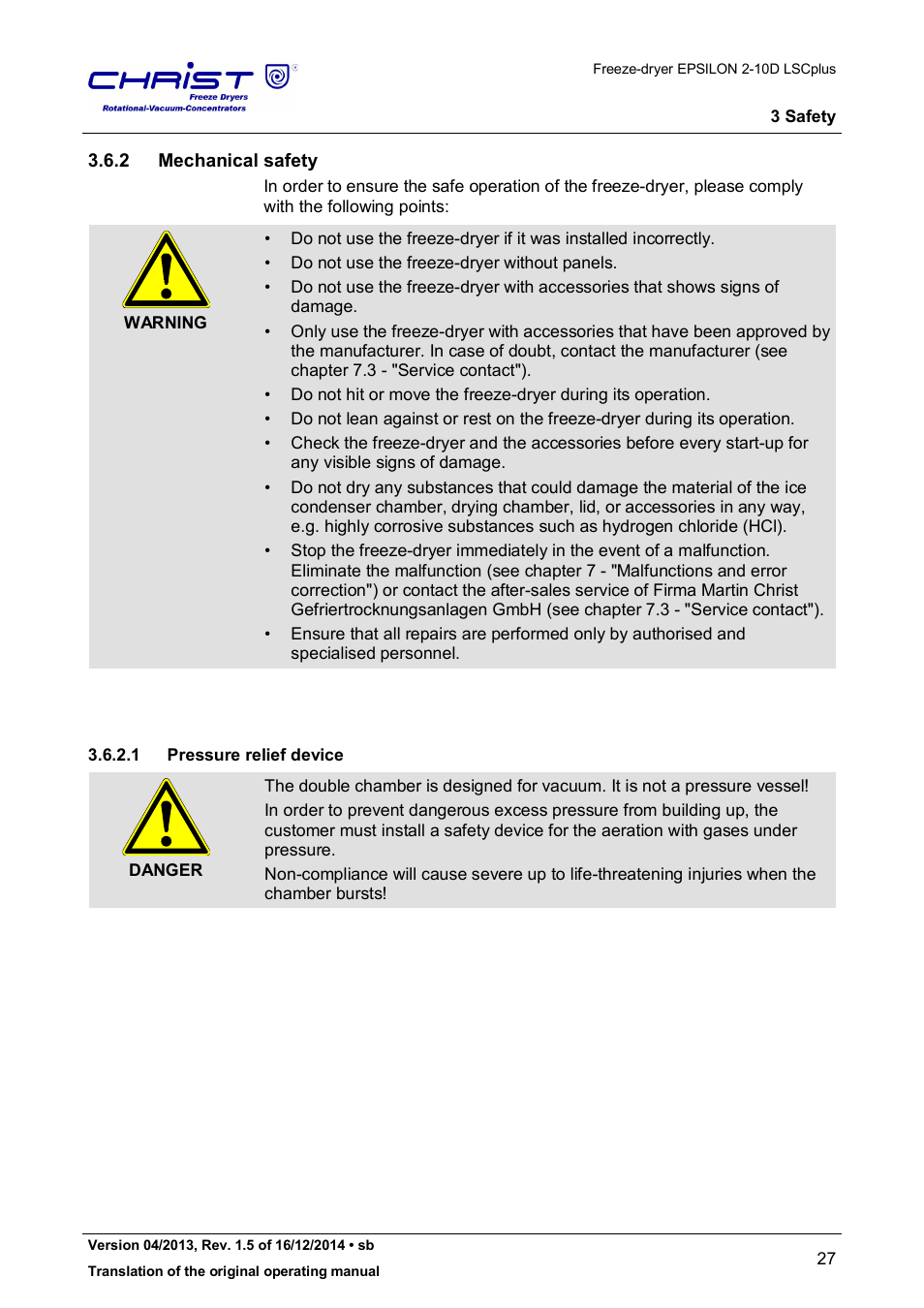 2 mechanical safety | Martin Christ Epsilon 2-10D LSCplus User Manual | Page 27 / 135