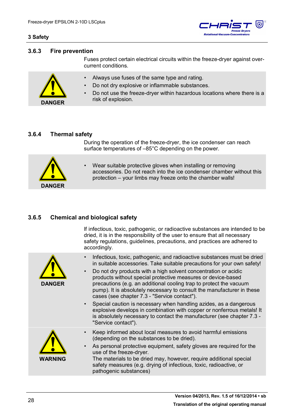 3 fire prevention, 4 thermal safety, 5 chemical and biological safety | Martin Christ Epsilon 2-10D LSCplus User Manual | Page 28 / 135