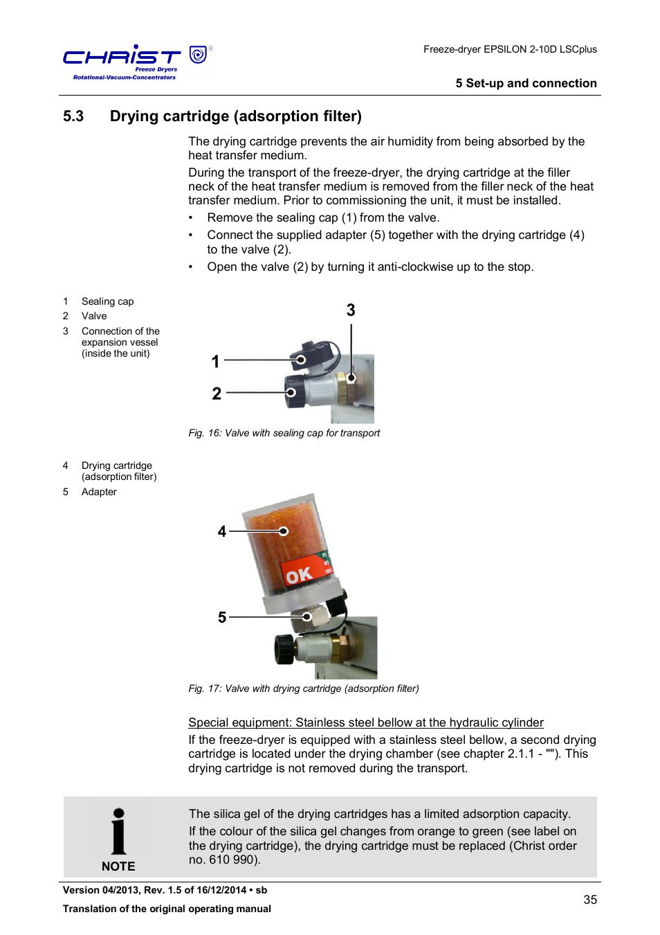 3 drying cartridge (adsorption filter) | Martin Christ Epsilon 2-10D LSCplus User Manual | Page 35 / 135