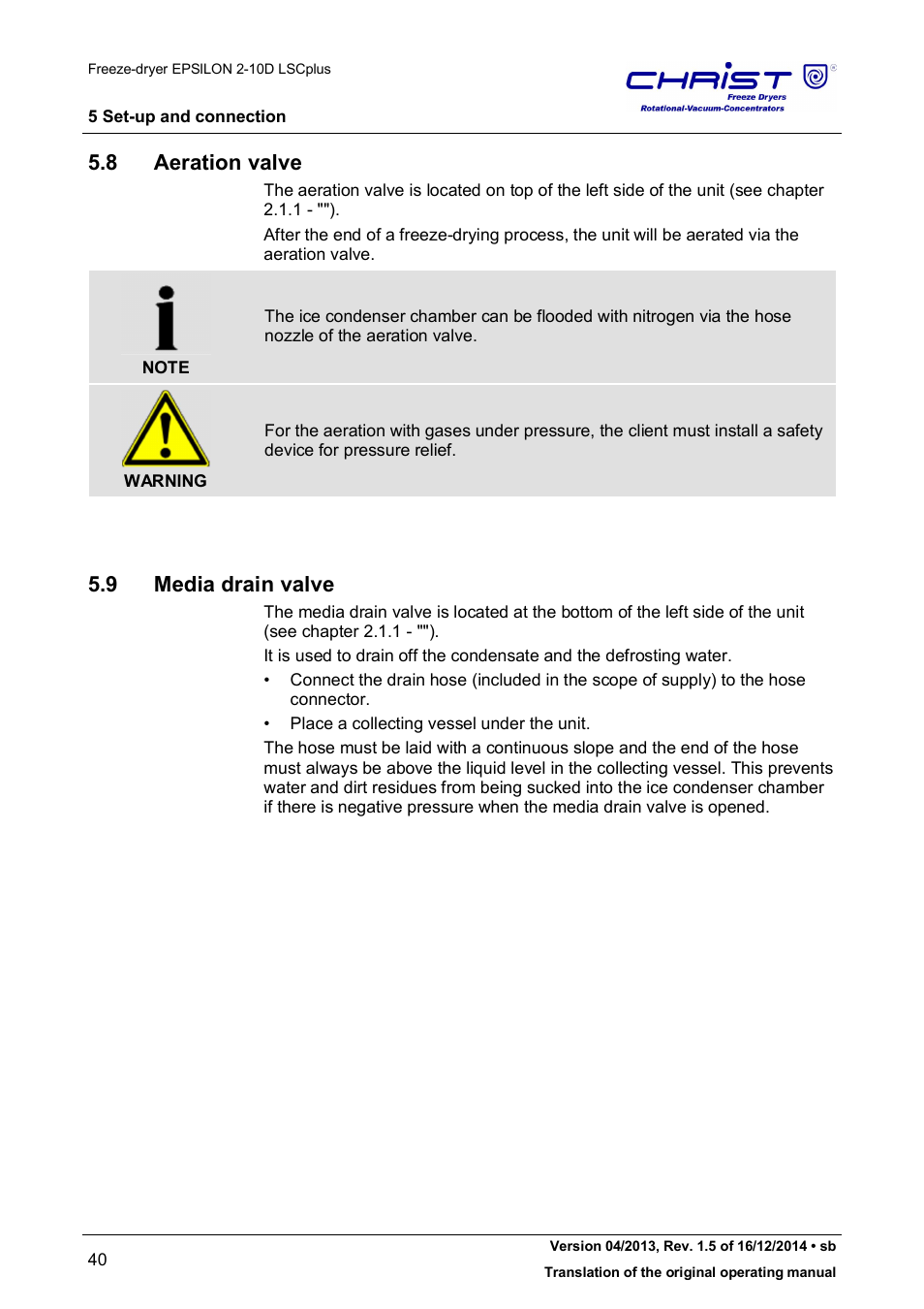 8 aeration valve, 9 media drain valve | Martin Christ Epsilon 2-10D LSCplus User Manual | Page 40 / 135