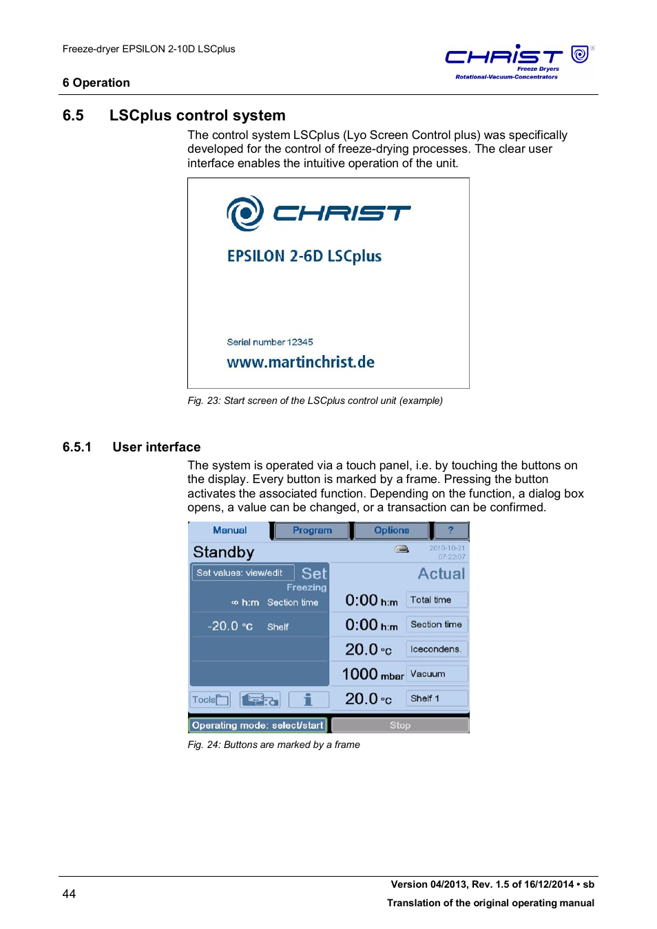 5 lscplus control system, 1 user interface | Martin Christ Epsilon 2-10D LSCplus User Manual | Page 44 / 135