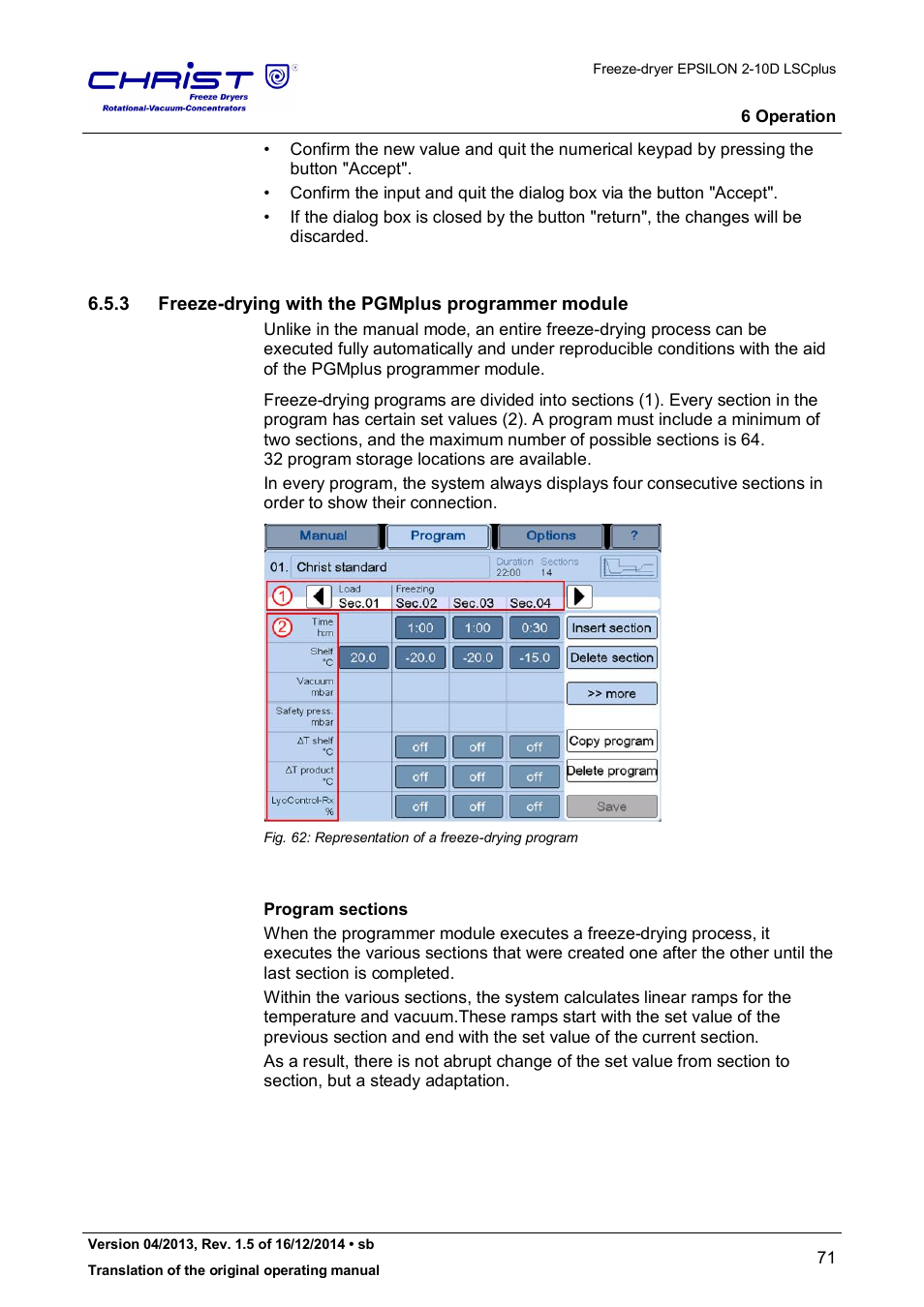 3 freeze-drying with the pgmplus programmer module | Martin Christ Epsilon 2-10D LSCplus User Manual | Page 71 / 135