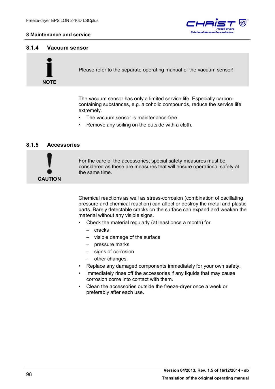 4 vacuum sensor, 5 accessories | Martin Christ Epsilon 2-10D LSCplus User Manual | Page 98 / 135