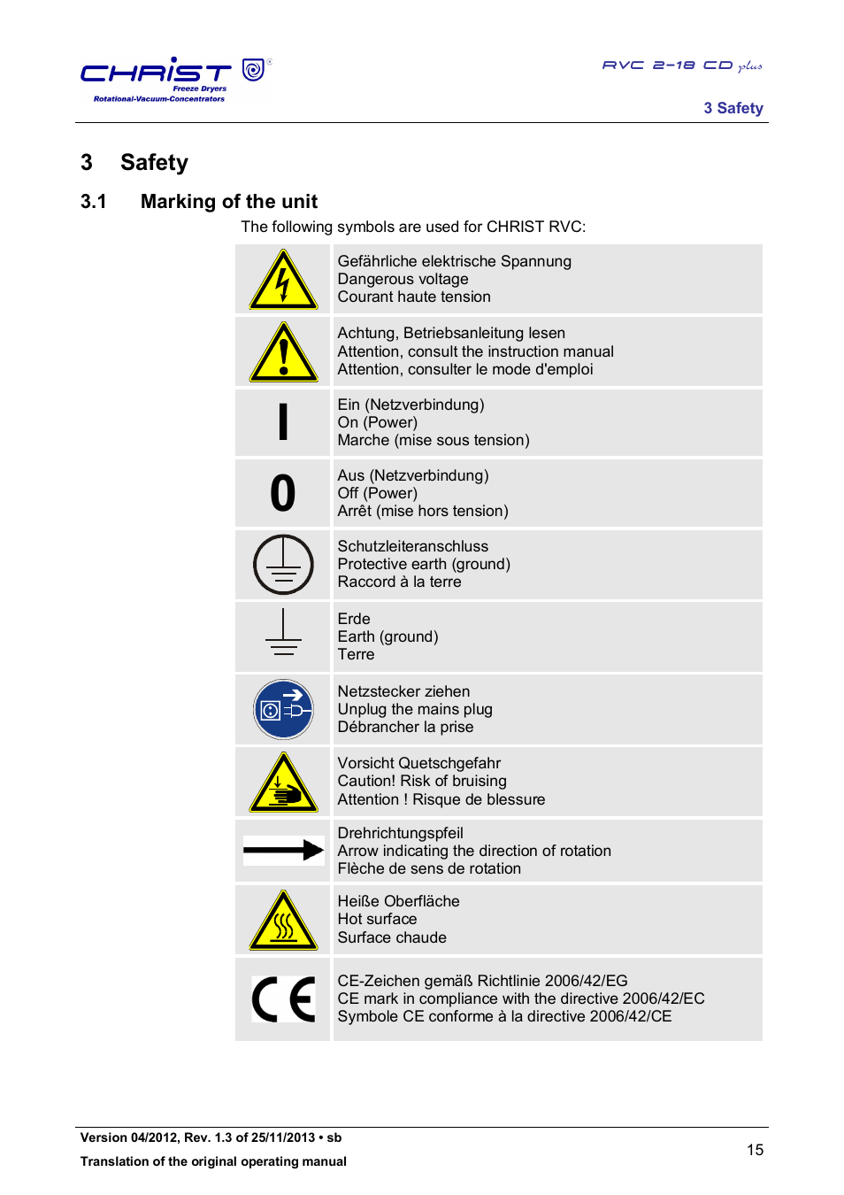 3 safety, 1 marking of the unit | Martin Christ RVC 2-18 CDplus User Manual | Page 15 / 78