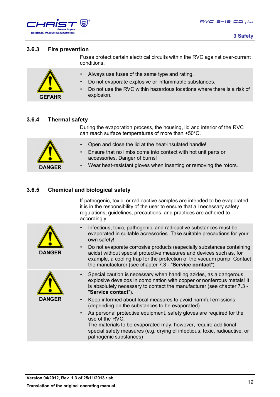 3 fire prevention, 4 thermal safety, 5 chemical and biological safety | Martin Christ RVC 2-18 CDplus User Manual | Page 19 / 78