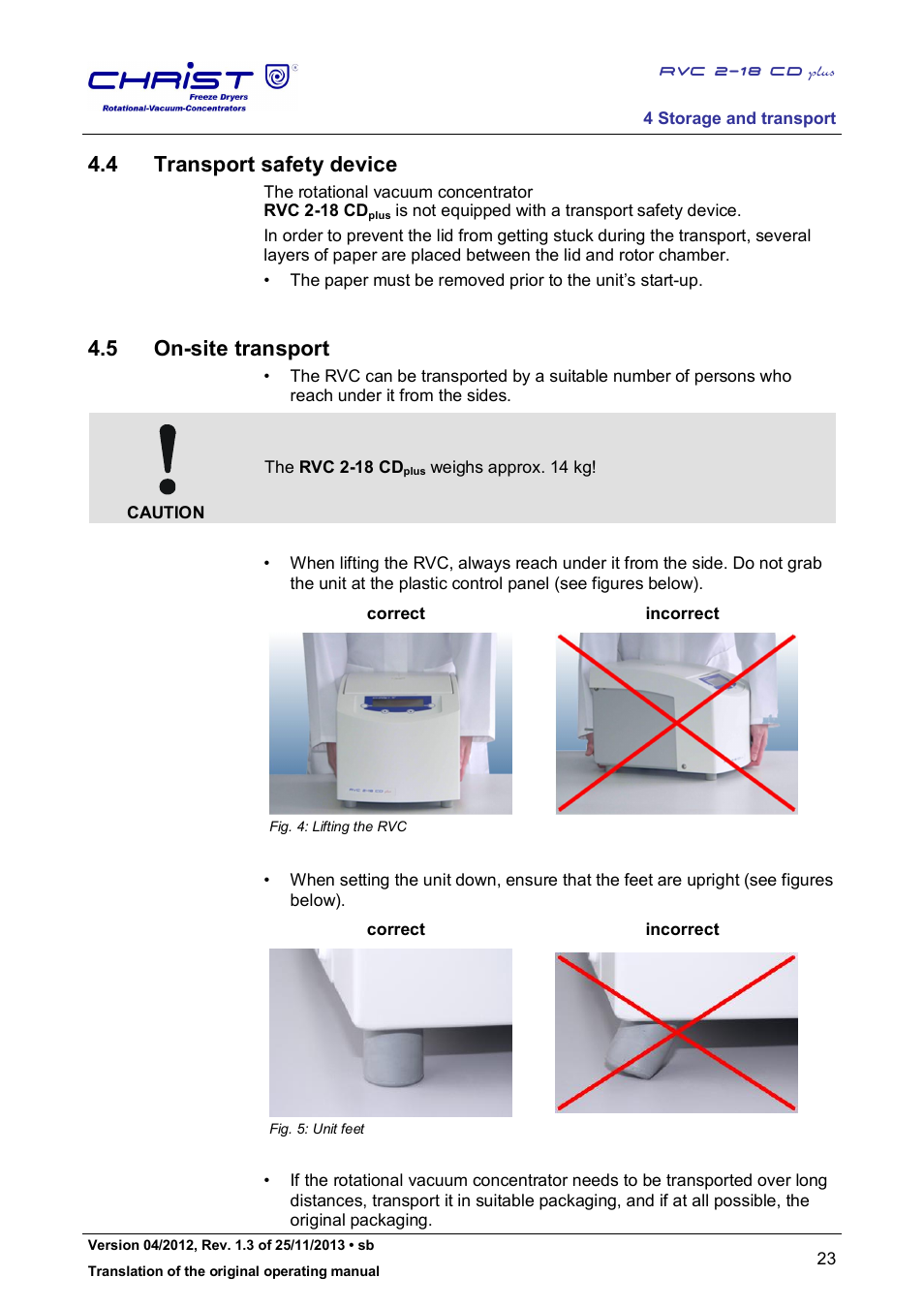 4 transport safety device, 5 on-site transport | Martin Christ RVC 2-18 CDplus User Manual | Page 23 / 78