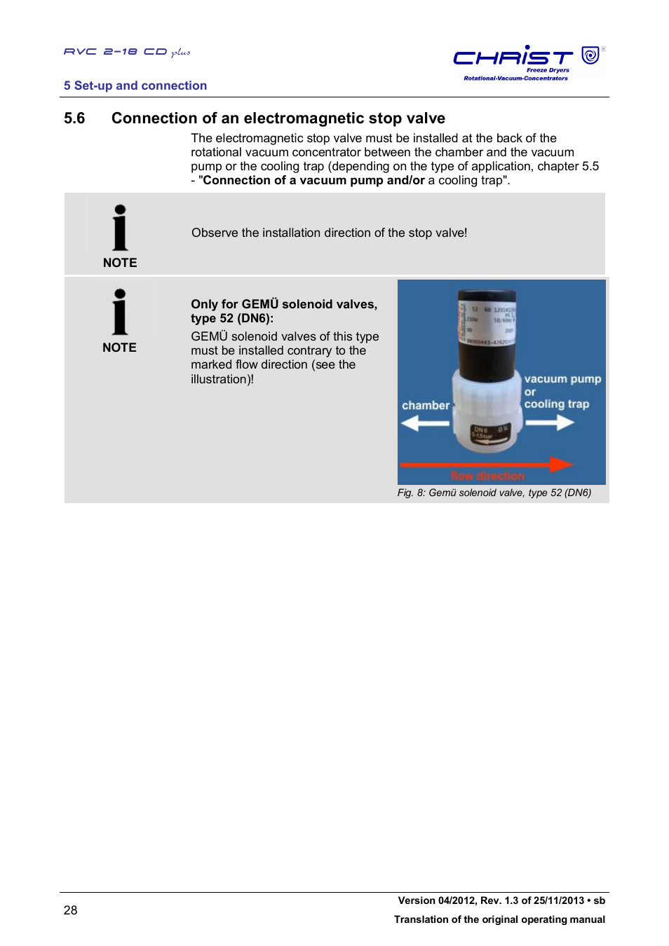 6 connection of an electromagnetic stop valve | Martin Christ RVC 2-18 CDplus User Manual | Page 28 / 78