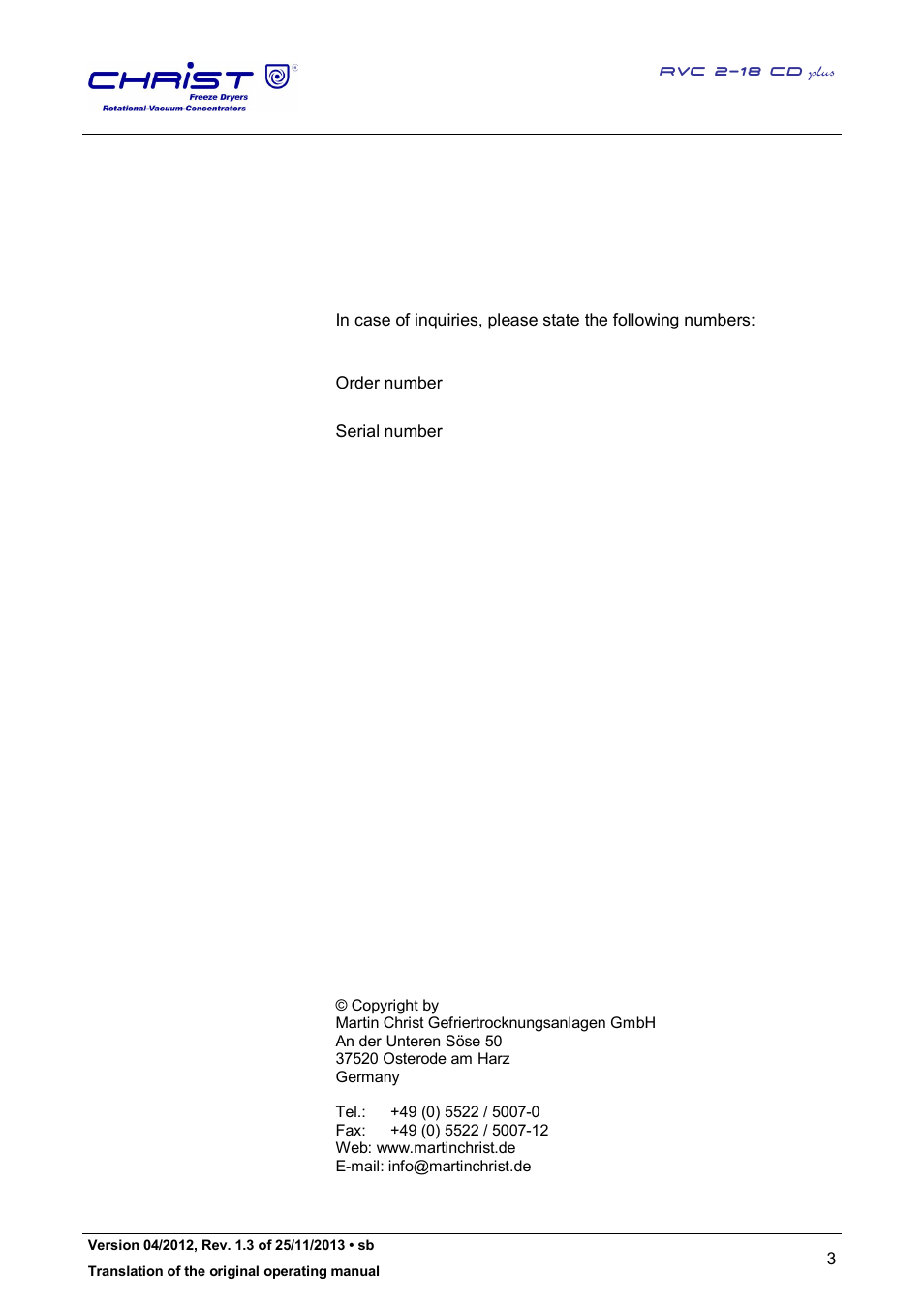 Martin Christ RVC 2-18 CDplus User Manual | Page 3 / 78