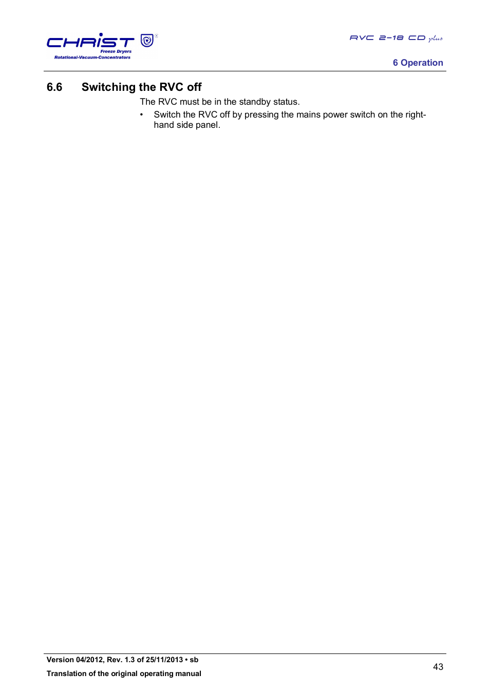 6 switching the rvc off | Martin Christ RVC 2-18 CDplus User Manual | Page 43 / 78