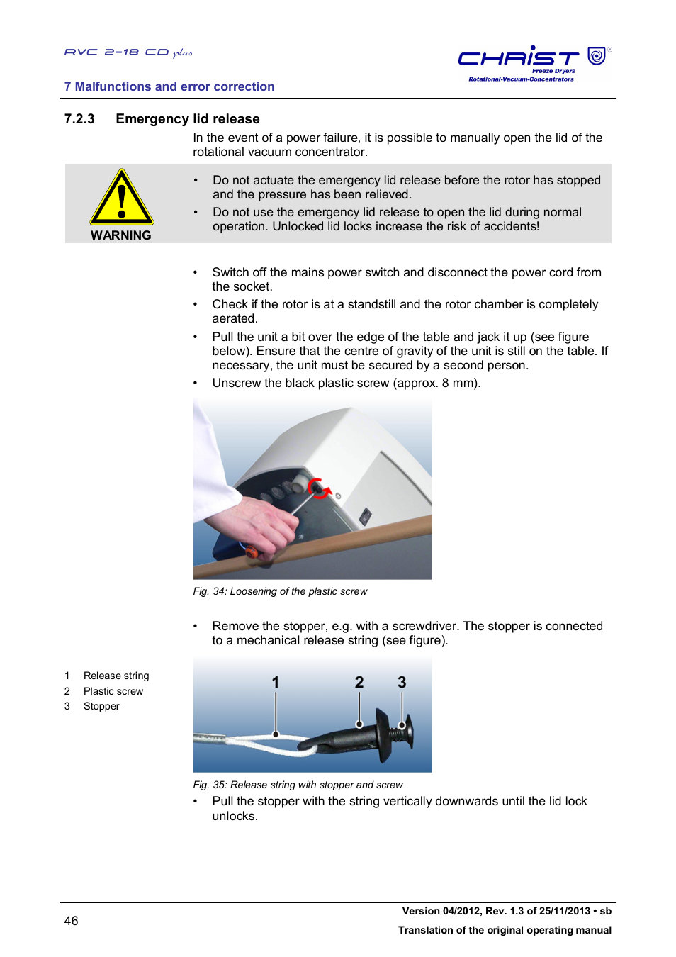 3 emergency lid release | Martin Christ RVC 2-18 CDplus User Manual | Page 46 / 78