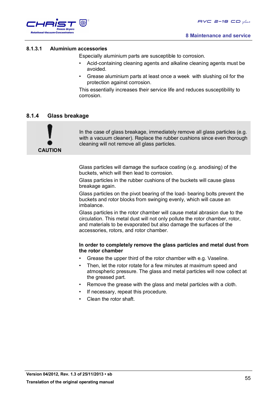 4 glass breakage | Martin Christ RVC 2-18 CDplus User Manual | Page 55 / 78