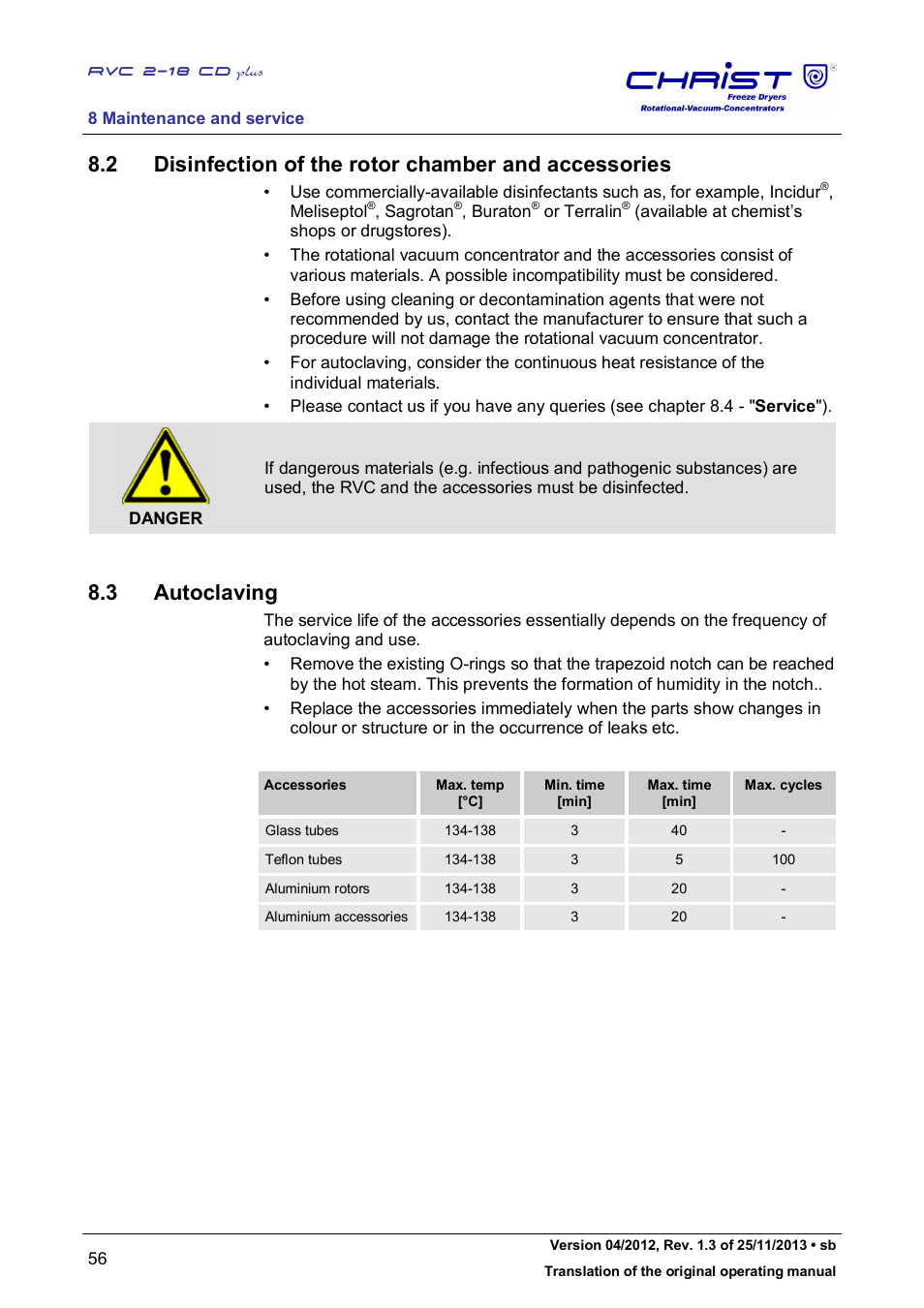 3 autoclaving | Martin Christ RVC 2-18 CDplus User Manual | Page 56 / 78