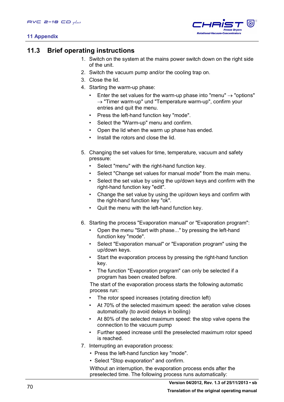 3 brief operating instructions | Martin Christ RVC 2-18 CDplus User Manual | Page 70 / 78