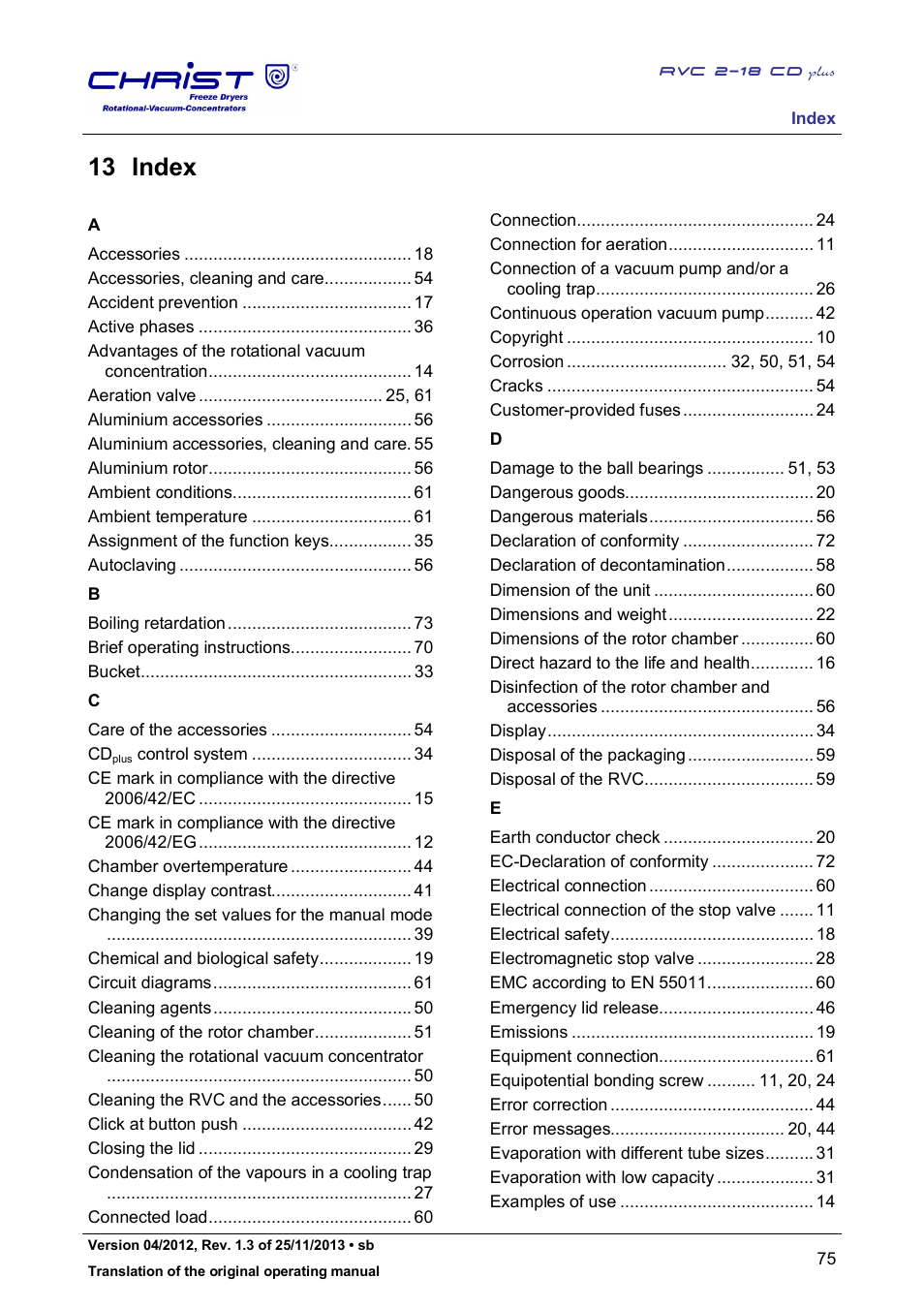 13 index | Martin Christ RVC 2-18 CDplus User Manual | Page 75 / 78