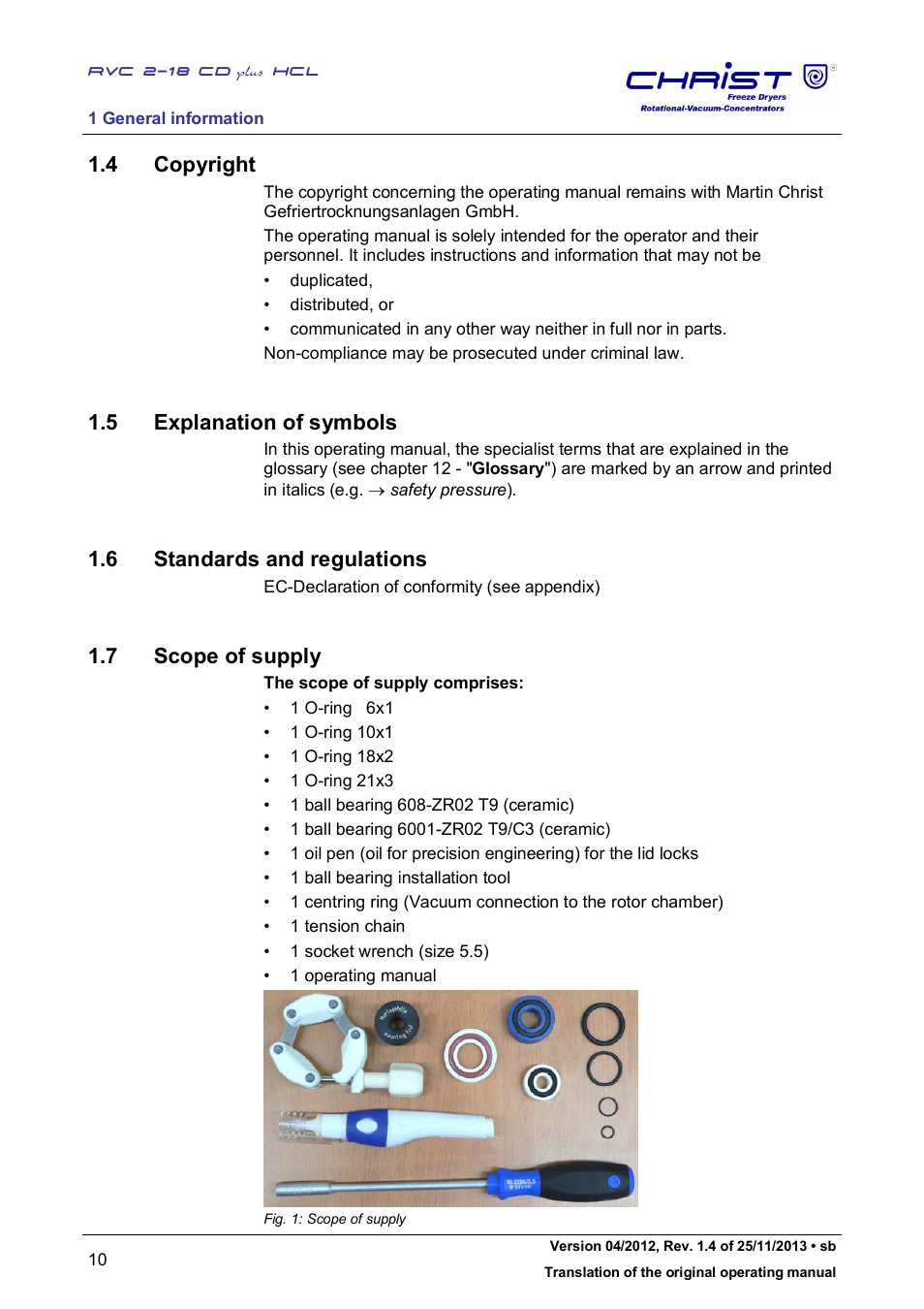 4 copyright, 5 explanation of symbols, 6 standards and regulations | 7 scope of supply | Martin Christ RVC 2-18 CDplus User Manual | Page 10 / 84
