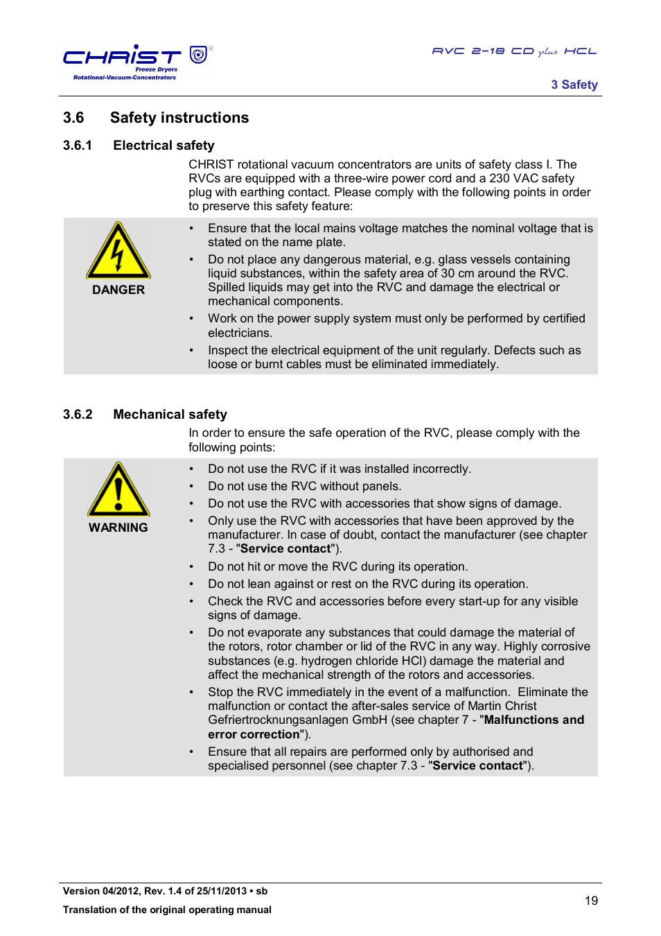 6 safety instructions | Martin Christ RVC 2-18 CDplus User Manual | Page 19 / 84