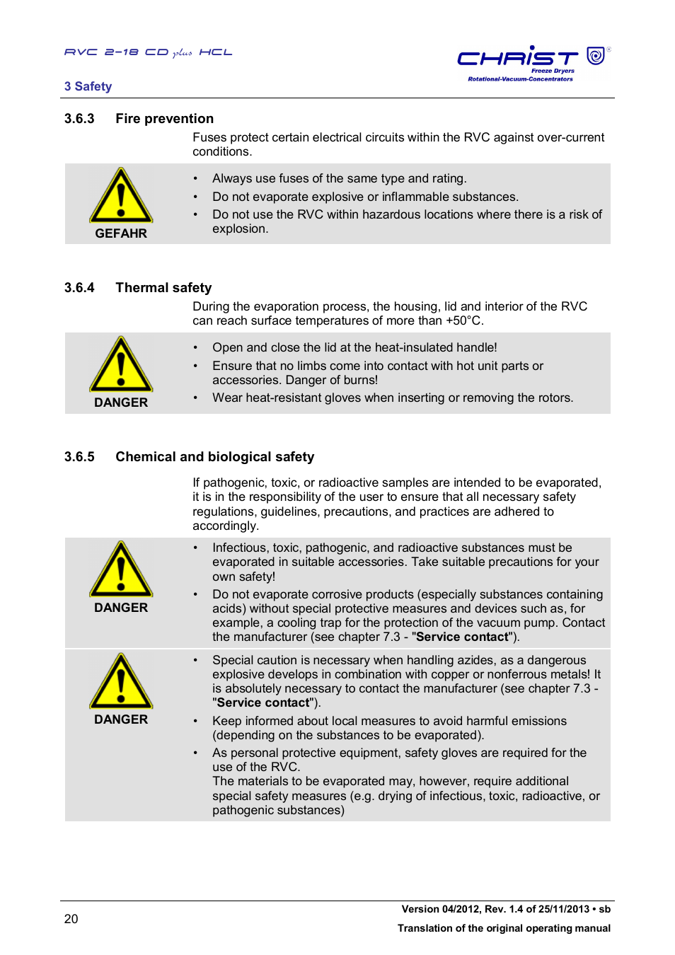 3 fire prevention, 4 thermal safety, 5 chemical and biological safety | Martin Christ RVC 2-18 CDplus User Manual | Page 20 / 84