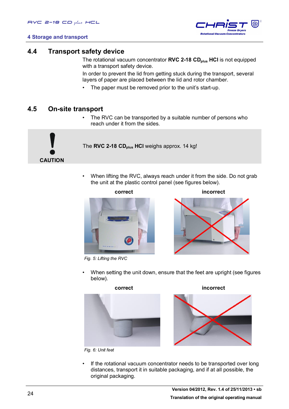 4 transport safety device, 5 on-site transport | Martin Christ RVC 2-18 CDplus User Manual | Page 24 / 84
