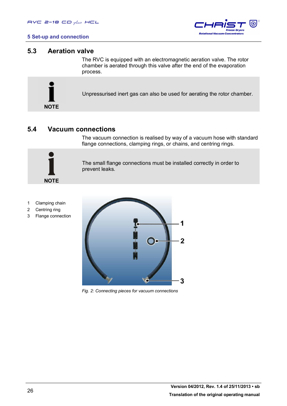 3 aeration valve, 4 vacuum connections | Martin Christ RVC 2-18 CDplus User Manual | Page 26 / 84