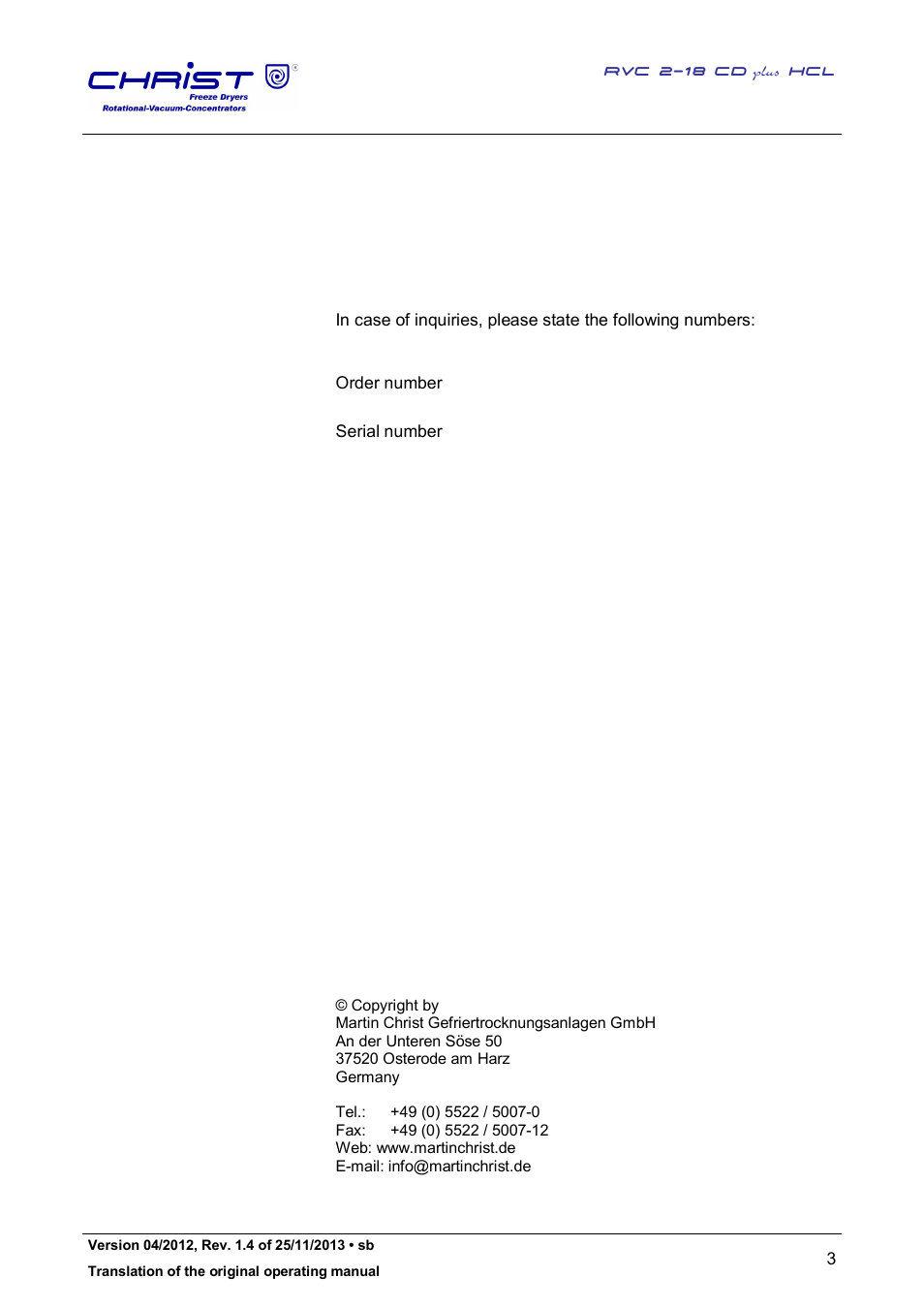 Martin Christ RVC 2-18 CDplus User Manual | Page 3 / 84