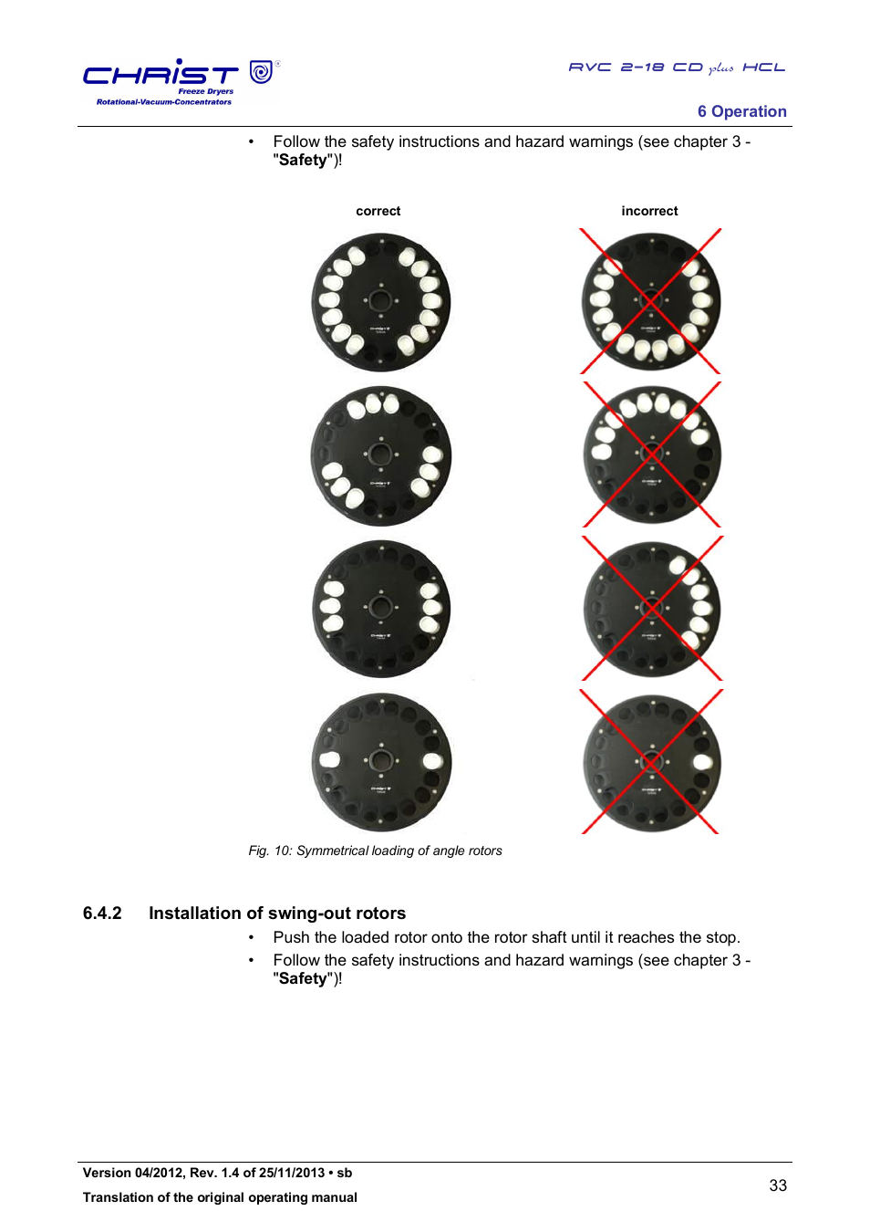 2 installation of swing-out rotors | Martin Christ RVC 2-18 CDplus User Manual | Page 33 / 84