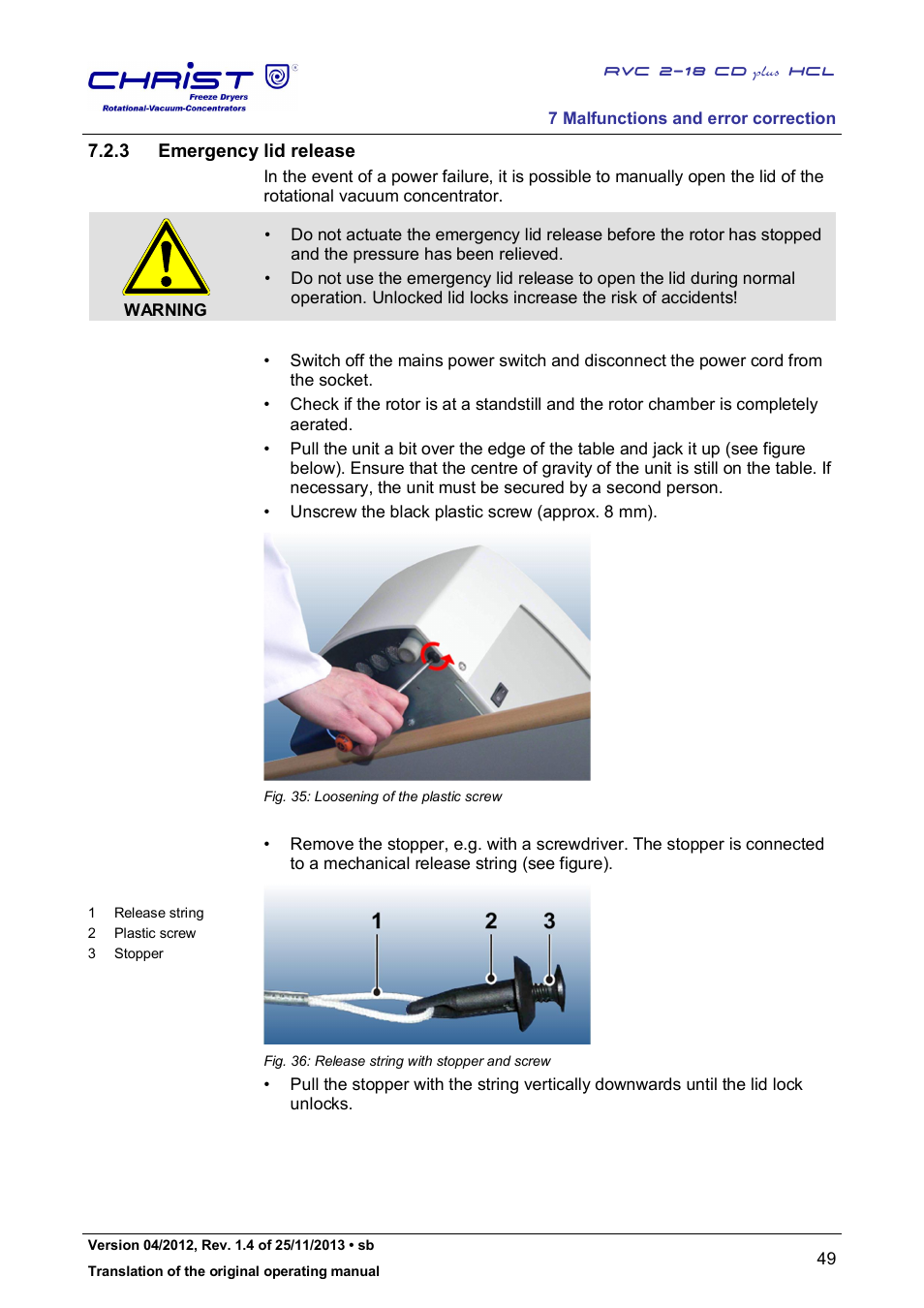 3 emergency lid release | Martin Christ RVC 2-18 CDplus User Manual | Page 49 / 84