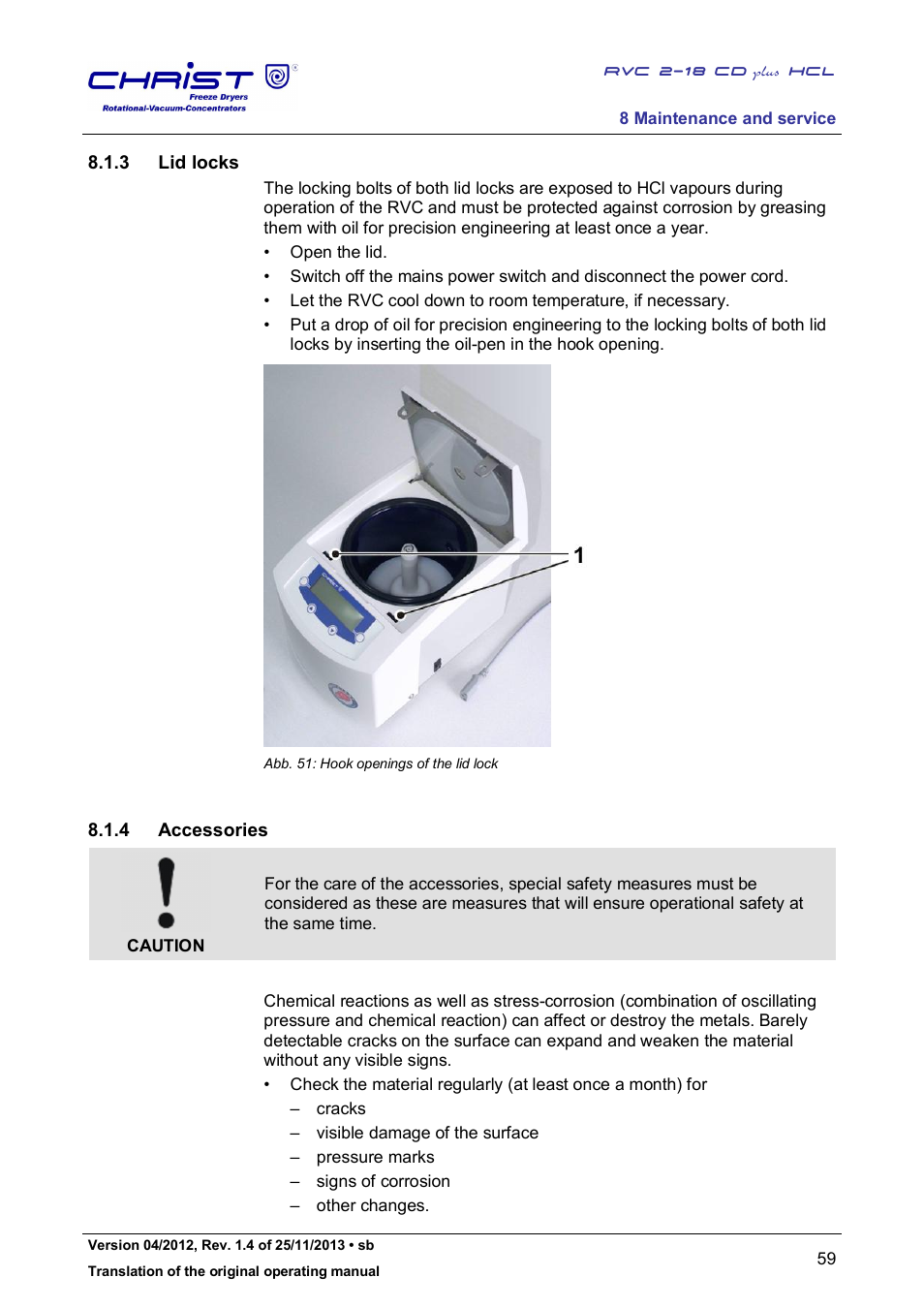 3 lid locks, 4 accessories | Martin Christ RVC 2-18 CDplus User Manual | Page 59 / 84