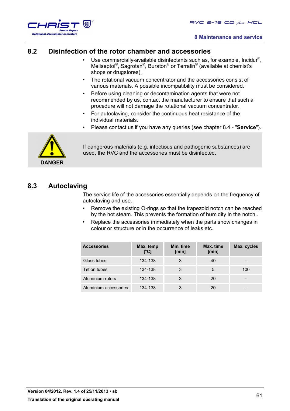 3 autoclaving | Martin Christ RVC 2-18 CDplus User Manual | Page 61 / 84